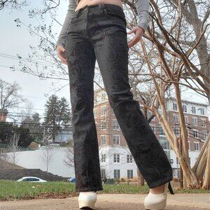 ❴ per se dark wash denim velvet patterned jeans ⋆𖥔₊˚ . ݁ ˖ ❵